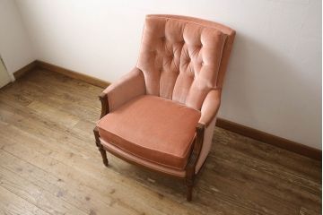 中古　美品　DREXEL HERITAGE(ドレクセルヘリテイジ)　可愛らしい色合いと上品な佇まいが魅力的なイージーチェア&オットマンセット(1人掛けソファ、1Pソファ、アームチェア、フットスツール)(R-062015)