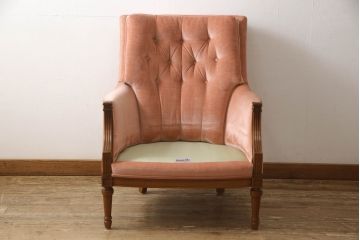 中古　美品　DREXEL HERITAGE(ドレクセルヘリテイジ)　可愛らしい色合いと上品な佇まいが魅力的なイージーチェア&オットマンセット(1人掛けソファ、1Pソファ、アームチェア、フットスツール)(R-062015)