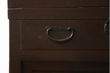 和製アンティーク　明治期　檜(ヒノキ)材　横桟引き戸の美濃帳場箪笥(収納棚、戸棚、時代箪笥、和タンス)(R-062018)