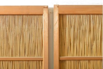 中古　民芸家具　上品な和の雰囲気を高める御簾戸2枚セット(戸、簀戸、葭戸、夏障子、夏戸、葦戸、引き戸)(R-062027)