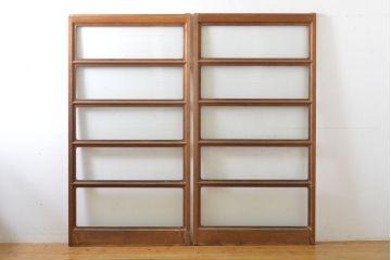 アンティーク建具　モール・ゆらゆら・ダイヤガラス　シンプルながらも丁寧に面取りされたガラス戸2枚セット(引き戸、建具)(R-062029)