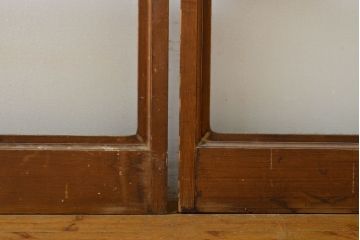 アンティーク建具　モール・ゆらゆら・ダイヤガラス　シンプルながらも丁寧に面取りされたガラス戸2枚セット(引き戸、建具)(R-062029)
