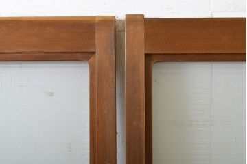 アンティーク建具　モール・ゆらゆら・ダイヤガラス　シンプルながらも丁寧に面取りされたガラス戸2枚セット(引き戸、建具)(R-062029)