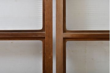 アンティーク建具　モール・ゆらゆら・ダイヤガラス　シンプルながらも丁寧に面取りされたガラス戸2枚セット(引き戸、建具)(R-062029)