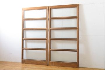 アンティーク建具　モール・ゆらゆら・ダイヤガラス　シンプルながらも丁寧に面取りされたガラス戸2枚セット(引き戸、建具)(R-062030)