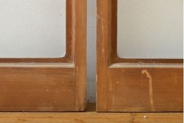 アンティーク建具　モール・ゆらゆら・ダイヤガラス　シンプルながらも丁寧に面取りされたガラス戸2枚セット(引き戸、建具)(R-062030)