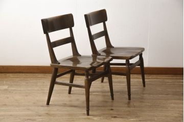 中古　ナラ材　柏木工(KASHIWA)　WILDERNESS(ウィルダネス)　木の温かみある風合いが魅力的なダイニングチェア2脚セット(板座チェア、イス、椅子)(R-062035)