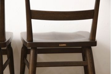 中古　ナラ材　柏木工(KASHIWA)　WILDERNESS(ウィルダネス)　木の温かみある風合いが魅力的なダイニングチェア2脚セット(板座チェア、イス、椅子)(R-062035)