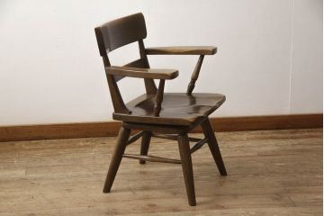 中古　ナラ材　柏木工(KASHIWA)　WILDERNESS(ウィルダネス)　木の温かみある風合いが魅力的な回転アームチェア(板座チェア、ダイニングチェア、イス、椅子)(R-062037)