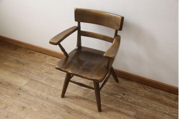 中古　ナラ材　柏木工(KASHIWA)　WILDERNESS(ウィルダネス)　木の温かみある風合いが魅力的な回転アームチェア(板座チェア、ダイニングチェア、イス、椅子)(R-062037)