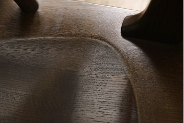 中古　ナラ材　柏木工(KASHIWA)　WILDERNESS(ウィルダネス)　木の温かみある風合いが魅力的な回転アームチェア(板座チェア、ダイニングチェア、イス、椅子)(R-062037)