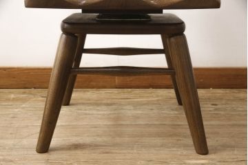 中古　ナラ材　柏木工(KASHIWA)　WILDERNESS(ウィルダネス)　木の温かみある風合いが魅力的な回転アームチェア(板座チェア、ダイニングチェア、イス、椅子)(R-062037)