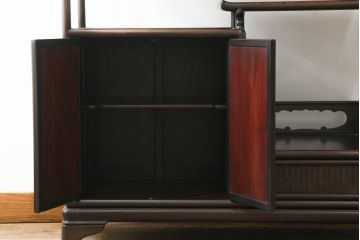 和製アンティーク　昭和初期　唐木　本紫檀(シタン)材　漆塗り　品のある佇まいが魅力の飾り棚(違い棚、茶棚、収納棚、戸棚)(R-062038)