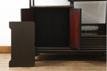 和製アンティーク　昭和初期　唐木　本紫檀(シタン)材　漆塗り　品のある佇まいが魅力の飾り棚(違い棚、茶棚、収納棚、戸棚)(R-062038)