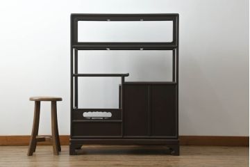和製アンティーク　昭和初期　唐木　本紫檀(シタン)材　漆塗り　品のある佇まいが魅力の飾り棚(違い棚、茶棚、収納棚、戸棚)(R-062038)
