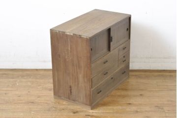和製アンティーク　総桐材　シンプルながらに品のある佇まいが魅力の小箪笥(小引出し、収納箪笥、整理箪笥、和箪笥、戸棚)(R-062039)