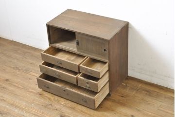 和製アンティーク　総桐材　シンプルながらに品のある佇まいが魅力の小箪笥(小引出し、収納箪笥、整理箪笥、和箪笥、戸棚)(R-062039)