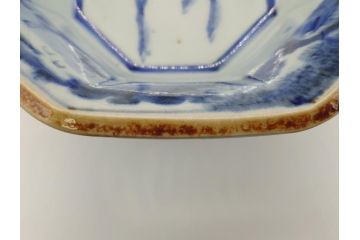 江戸期　古伊万里　染付　麒麟　竹林　賢人　6.4寸皿　約19.5cm　藍の濃淡で表現された圧巻の絵付けが魅力の八角深鉢(六寸四分、深皿、変形皿、和食器、和皿)(R-062044)