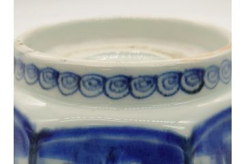江戸期　古伊万里　染付　麒麟　竹林　賢人　6.4寸皿　約19.5cm　藍の濃淡で表現された圧巻の絵付けが魅力の八角深鉢(六寸四分、深皿、変形皿、和食器、和皿)(R-062044)