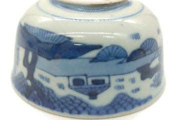江戸期　染付　道光年制　風景図　柔らかい絵付けにほっこりする湯呑み2客セット(中国?、道光年製、茶碗、茶器)(R-062048)