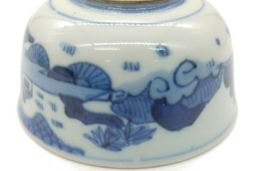 江戸期　染付　道光年制　風景図　柔らかい絵付けにほっこりする湯呑み2客セット(中国?、道光年製、茶碗、茶器)(R-062048)