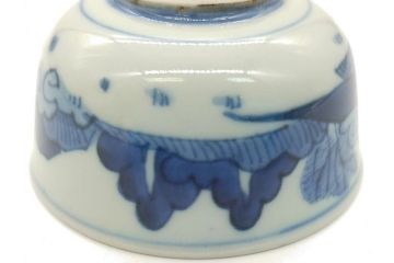江戸期　染付　道光年制　風景図　柔らかい絵付けにほっこりする湯呑み2客セット(中国?、道光年製、茶碗、茶器)(R-062048)