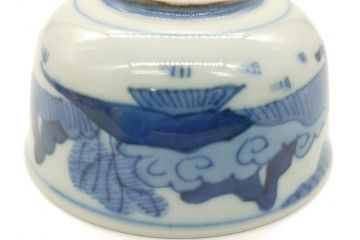 江戸期　染付　道光年制　風景図　柔らかい絵付けにほっこりする湯呑み2客セット(中国?、道光年製、茶碗、茶器)(R-062048)