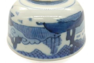 江戸期　染付　道光年制　風景図　柔らかい絵付けにほっこりする湯呑み2客セット(中国?、道光年製、茶碗、茶器)(R-062048)
