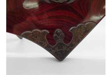 手打ち金具　昭和期　漆塗り　雲龍文　仙台箪笥の金具を使った扇型飾り(壁掛け)(R-062052)