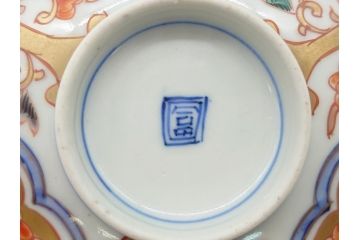 明治期　伊万里焼　色絵染付　蓋茶碗3客(角冨、角富、和食器)(R-062053)