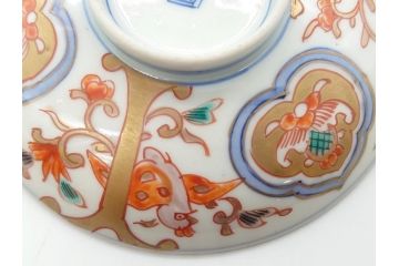 明治期　伊万里焼　色絵染付　蓋茶碗3客(角冨、角富、和食器)(R-062053)