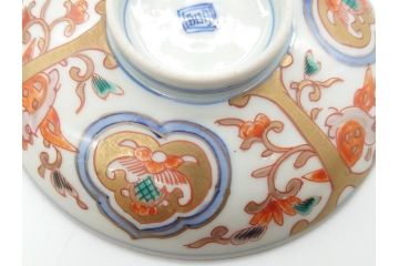 明治期　伊万里焼　色絵染付　蓋茶碗3客(角冨、角富、和食器)(R-062053)