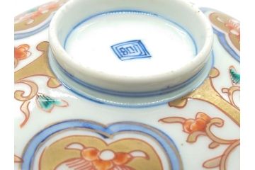 明治期　伊万里焼　色絵染付　蓋茶碗3客(角冨、角富、和食器)(R-062053)