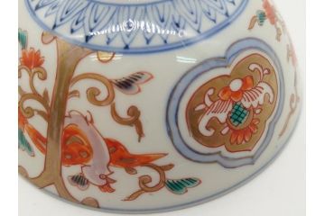 明治期　伊万里焼　色絵染付　蓋茶碗3客(角冨、角富、和食器)(R-062053)