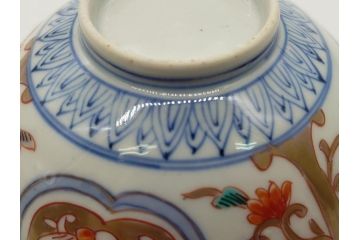 明治期　伊万里焼　色絵染付　蓋茶碗3客(角冨、角富、和食器)(R-062053)