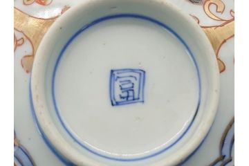 明治期　伊万里焼　色絵染付　蓋茶碗3客(角冨、角富、和食器)(R-062060)