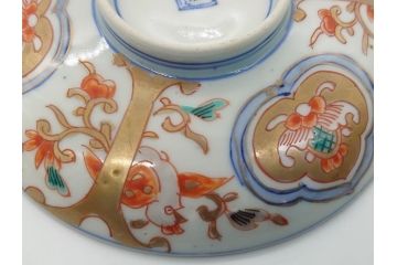 明治期　伊万里焼　色絵染付　蓋茶碗3客(角冨、角富、和食器)(R-062060)