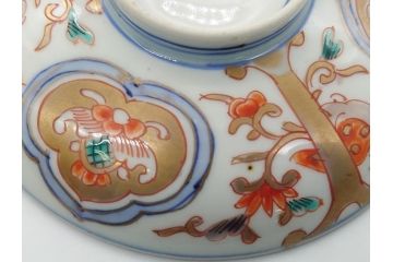 明治期　伊万里焼　色絵染付　蓋茶碗3客(角冨、角富、和食器)(R-062060)