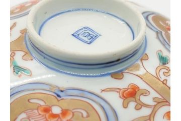 明治期　伊万里焼　色絵染付　蓋茶碗3客(角冨、角富、和食器)(R-062060)