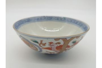 明治期　伊万里焼　色絵染付　蓋茶碗3客(角冨、角富、和食器)(R-062060)