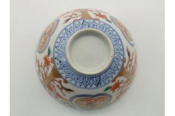 明治期　伊万里焼　色絵染付　蓋茶碗3客(角冨、角富、和食器)(R-062060)