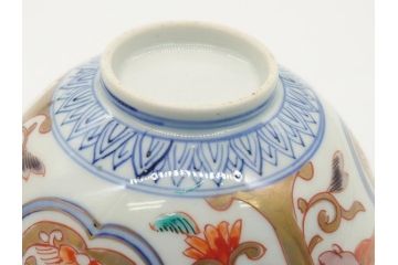 明治期　伊万里焼　色絵染付　蓋茶碗3客(角冨、角富、和食器)(R-062060)