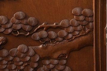 アジアンビンテージ　本花梨(カリン)材　迫力ある大鷹の彫刻が見事な衝立て(パーテーション、つい立て、衝い立て)(R-062073)