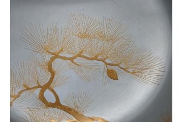 蒔絵　木製　内銀塗　漆　松牡丹文　凛とした気品漂う杯洗2客セット(盃洗、椀、お盆、和食器)(R-062076)
