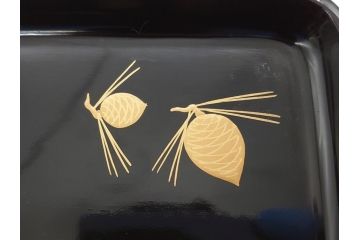 蒔絵　木製　内銀塗　漆　松牡丹文　凛とした気品漂う杯洗2客セット(盃洗、椀、お盆、和食器)(R-062076)