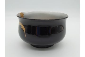 蒔絵　木製　内銀塗　漆　松牡丹文　凛とした気品漂う杯洗3客セット(盃洗、椀、お盆、和食器)(R-062077)