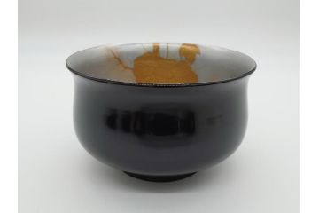 蒔絵　木製　内銀塗　漆　松牡丹文　凛とした気品漂う杯洗3客セット(盃洗、椀、お盆、和食器)(R-062077)