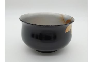 蒔絵　木製　内銀塗　漆　松牡丹文　凛とした気品漂う杯洗3客セット(盃洗、椀、お盆、和食器)(R-062077)