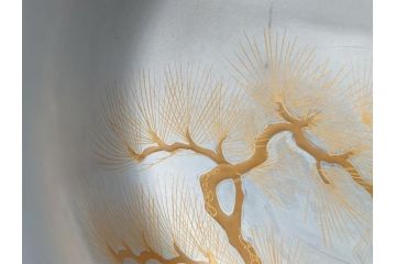 蒔絵　木製　内銀塗　漆　松牡丹文　凛とした気品漂う杯洗3客セット(盃洗、椀、お盆、和食器)(R-062077)