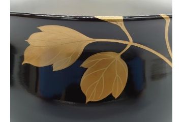 蒔絵　木製　内銀塗　漆　松牡丹文　凛とした気品漂う杯洗3客セット(盃洗、椀、お盆、和食器)(R-062077)